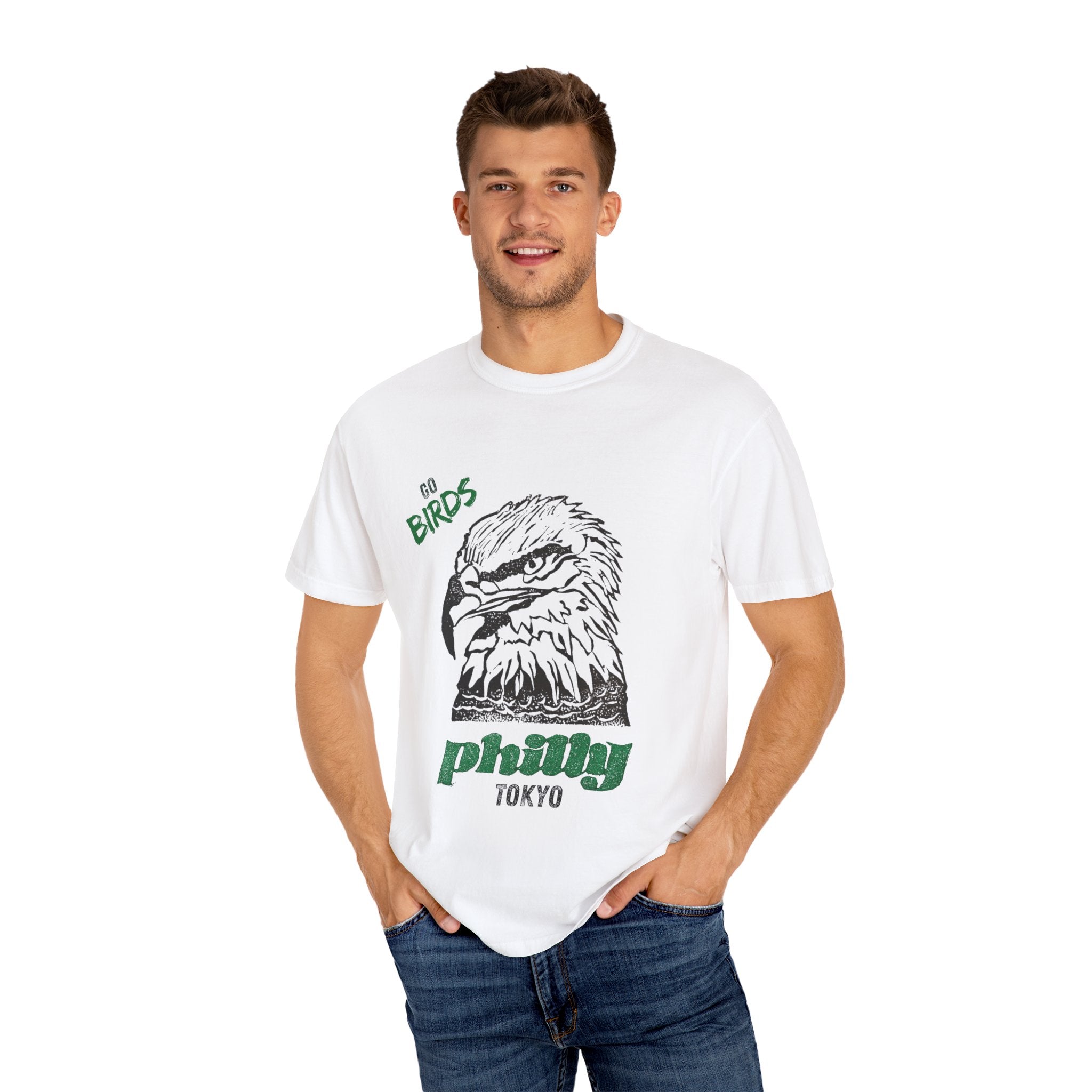 Nihonbashi PHILLY TOKYO Unisex Garment-Dyed T-Shirt - 'Go Birds' Design By NAO
