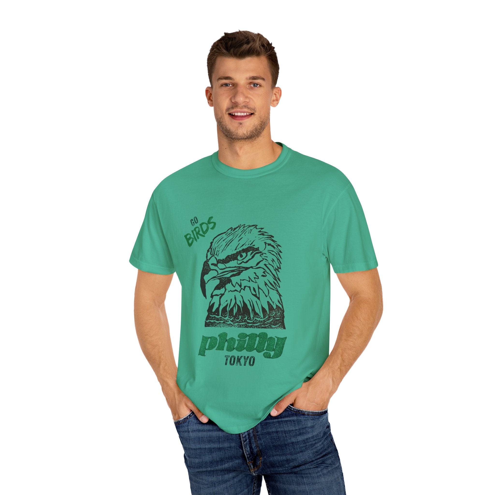 Nihonbashi PHILLY TOKYO Unisex Garment-Dyed T-Shirt - 'Go Birds' Design By NAO