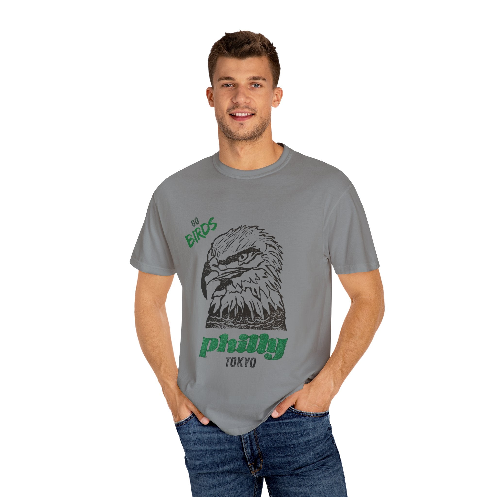 Nihonbashi PHILLY TOKYO Unisex Garment-Dyed T-Shirt - 'Go Birds' Design By NAO
