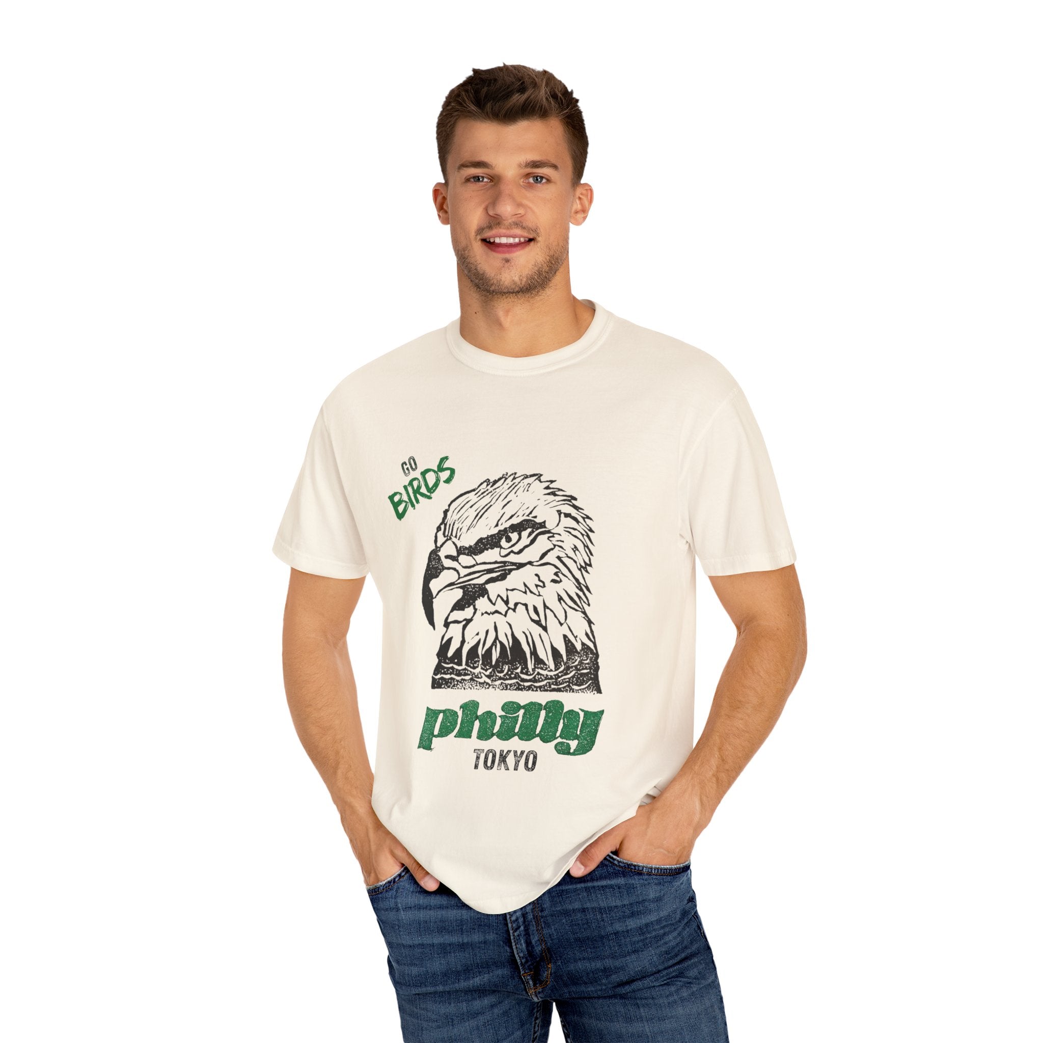 Nihonbashi PHILLY TOKYO Unisex Garment-Dyed T-Shirt - 'Go Birds' Design By NAO