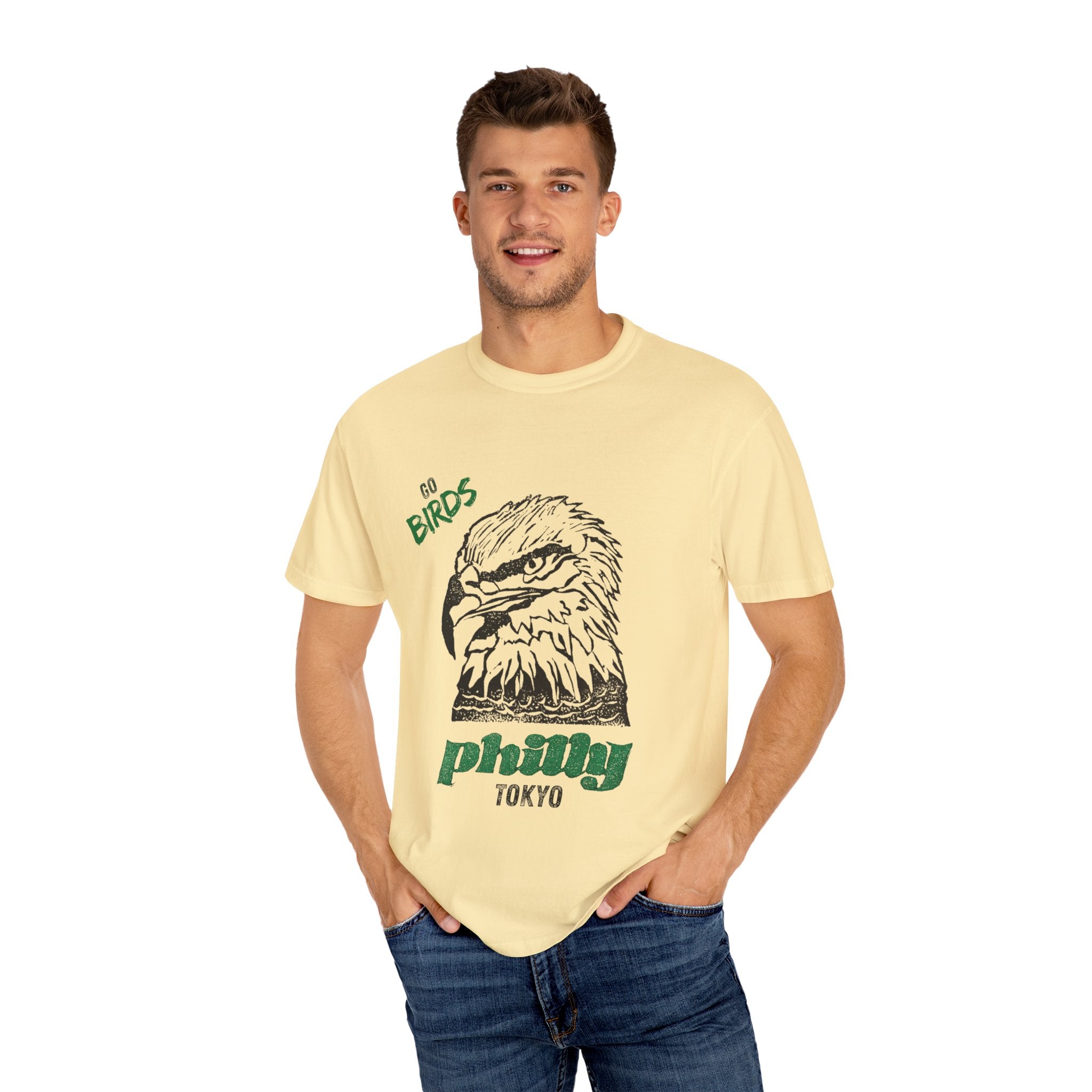 Nihonbashi PHILLY TOKYO Unisex Garment-Dyed T-Shirt - 'Go Birds' Design By NAO