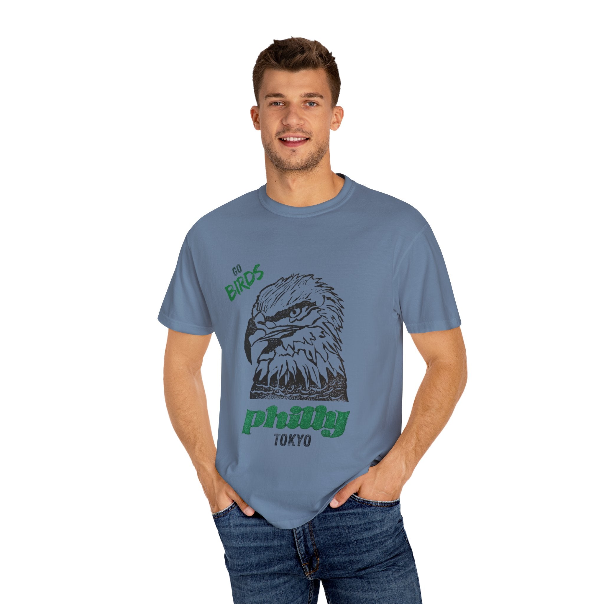 Nihonbashi PHILLY TOKYO Unisex Garment-Dyed T-Shirt - 'Go Birds' Design By NAO