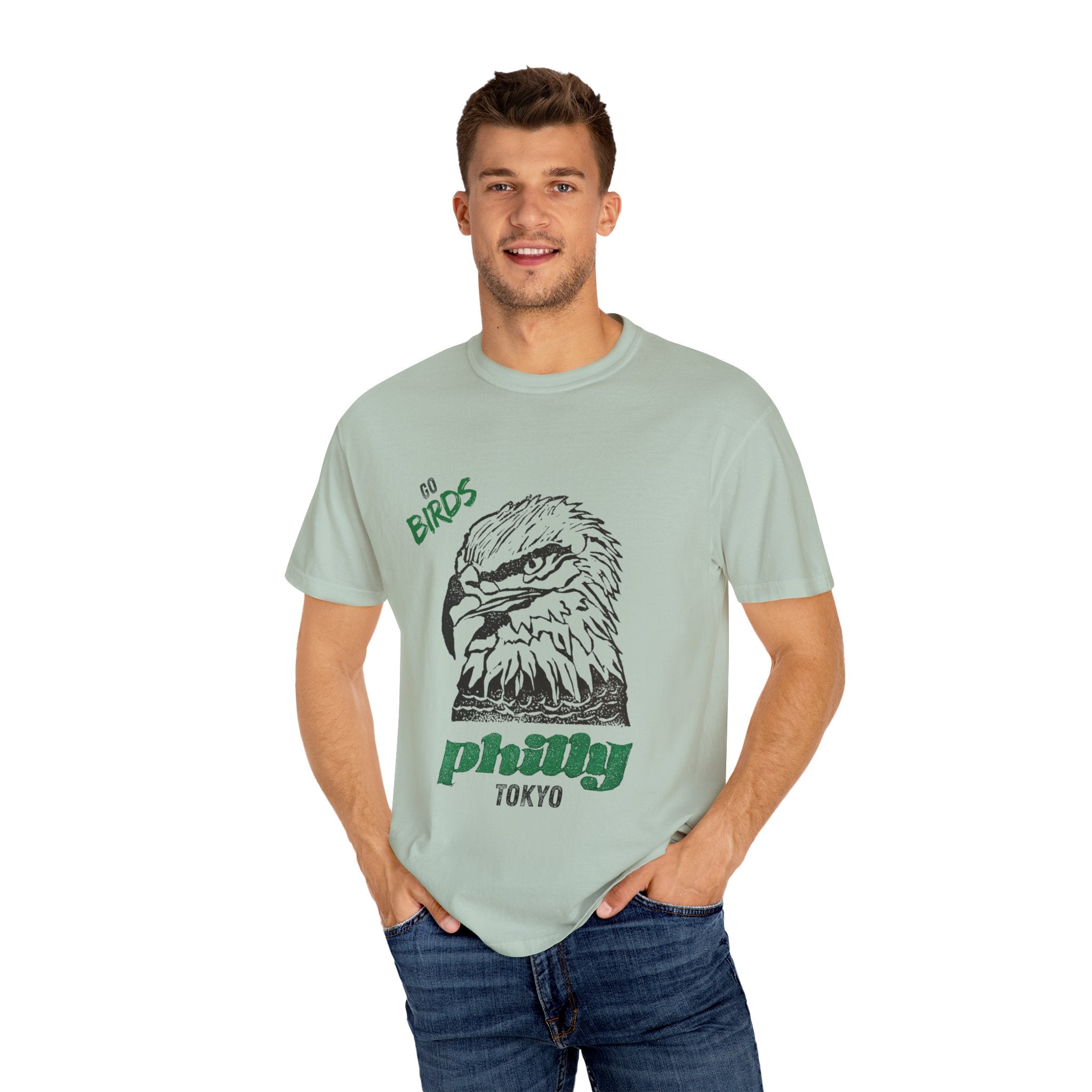Nihonbashi PHILLY TOKYO Unisex Garment-Dyed T-Shirt - 'Go Birds' Design By NAO